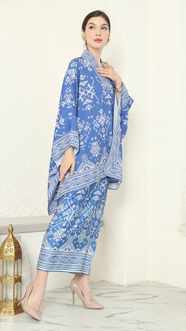 Blue V-neck Songket Sarong Set