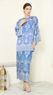 Blue R-neck Songket Sarong Set