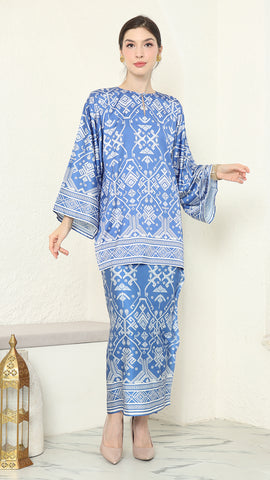 Blue R-neck Songket Sarong Set