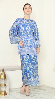 Blue R-neck Songket Sarong Set