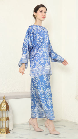 Blue R-neck Songket Sarong Set