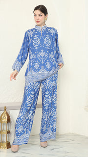 Blue Songket Pants Set