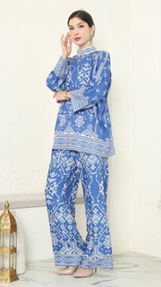 Blue Songket Pants Set