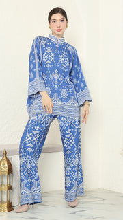 Blue Songket Pants Set