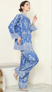 Blue Songket Pants Set