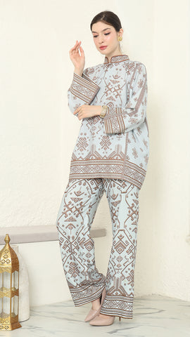 Mint Brown Songket Pants Set