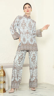 Mint Brown Songket Pants Set