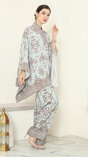 Mint Brown V-neck Songket Pants Set