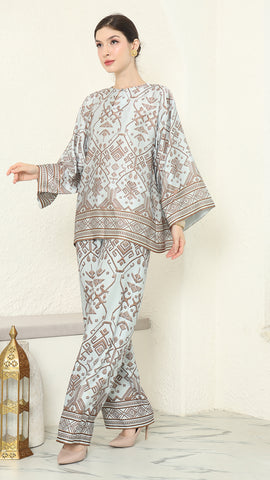 Mint Brown R-neck Songket Pants Set