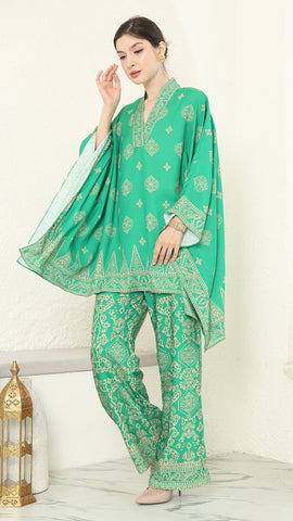 Green Gold V-neck Bali Pants Set