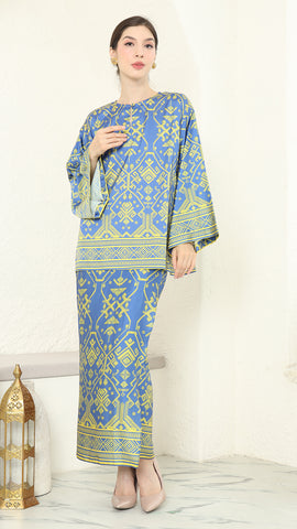 Blue Lime R-neck Songket Sarong Set