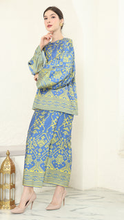 Blue Lime R-neck Songket Sarong Set