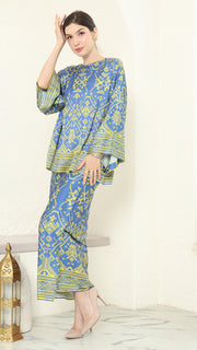 Blue Lime R-neck Songket Sarong Set