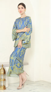 Blue Lime R-neck Songket Sarong Set