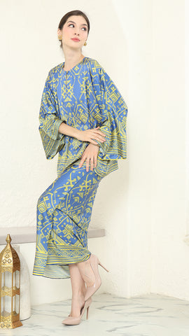 Blue Lime R-neck Songket Sarong Set