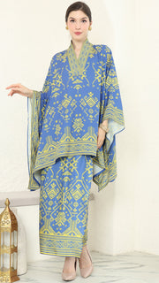 Blue Lime V-neck Songket Sarong Set