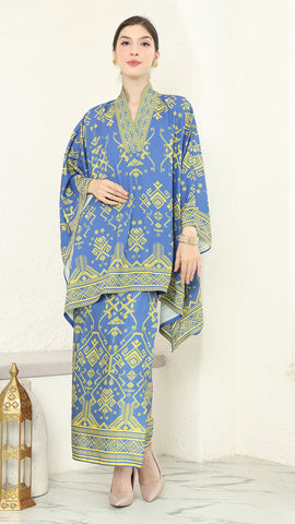 Blue Lime V-neck Songket Sarong Set