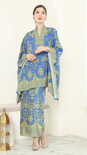 Blue Lime V-neck Songket Sarong Set