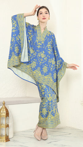 Blue Lime V-neck Songket Sarong Set