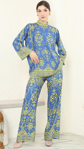 Blue Lime Songket Pants Set