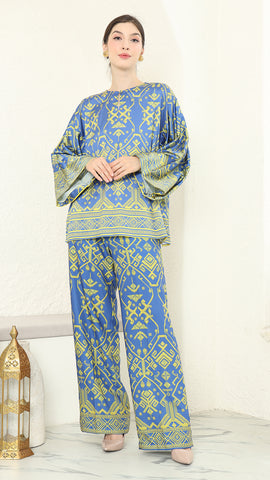 Blue Lime R-neck Songket Pants Set