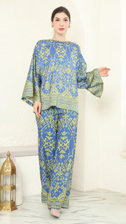 Blue Lime R-neck Songket Pants Set