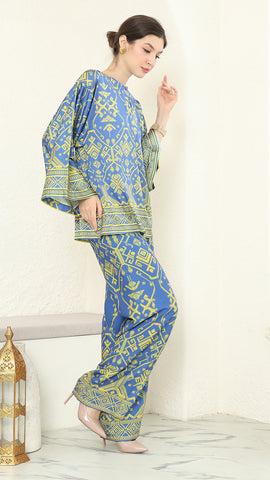 Blue Lime R-neck Songket Pants Set