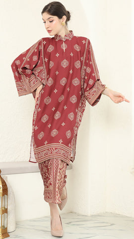 Red Gold Tunic Bali Sarong Set