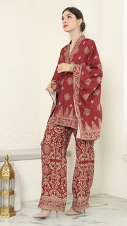 Red Gold V-neck Bali Pants Set