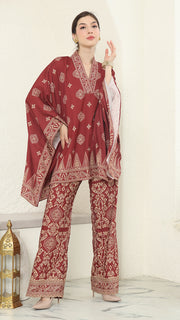 Red Gold V-neck Bali Pants Set