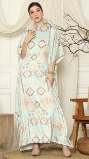 Aqua Ikat Gold Short Sleeve Kaftan