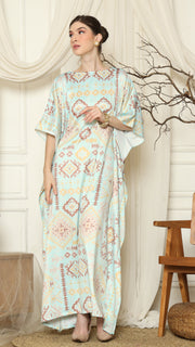 Aqua Ikat Gold Short Sleeve Kaftan