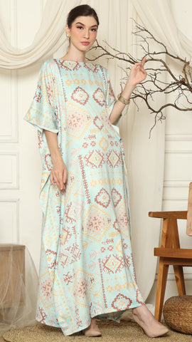 Aqua Ikat Gold Short Sleeve Kaftan