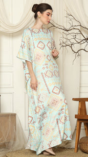 Aqua Ikat Gold Short Sleeve Kaftan