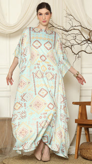 Aqua Ikat Gold Short Sleeve Kaftan