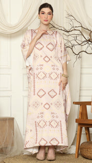 Dusty Pink Ikat Gold Short Sleeve Kaftan