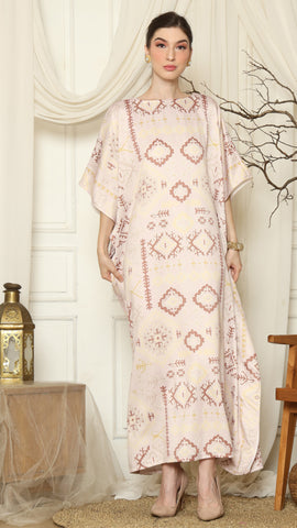 Dusty Pink Ikat Gold Short Sleeve Kaftan