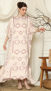 Dusty Pink Ikat Gold Short Sleeve Kaftan