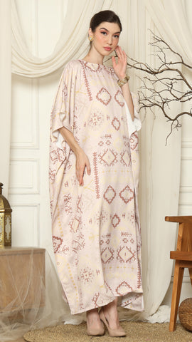 Dusty Pink Ikat Gold Short Sleeve Kaftan