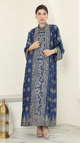 Blue Gold Outer Dress Set