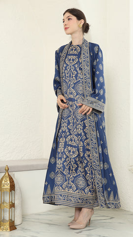 Blue Gold Outer Dress Set