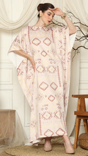 Dusty Pink Ikat Gold Short Sleeve Kaftan