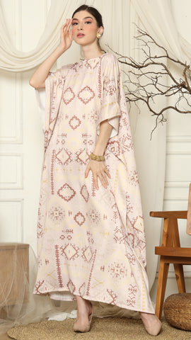 Dusty Pink Ikat Gold Short Sleeve Kaftan