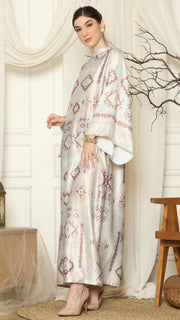 Light Grey Ikat Gold Long Sleeve Dress