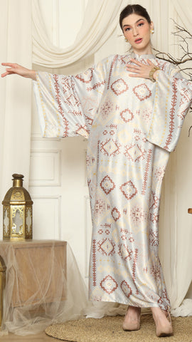 Light Grey Ikat Gold Long Sleeve Dress