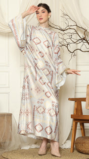 Light Grey Ikat Gold Long Sleeve Dress