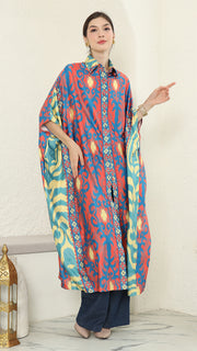 Red Blue Button Kaftan