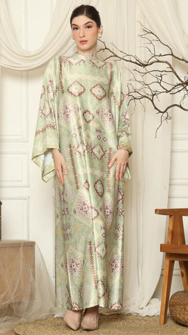 Olive Ikat Gold Long Sleeve Dress