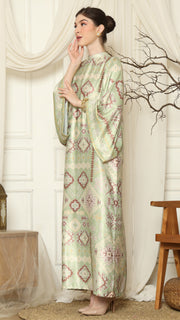 Olive Ikat Gold Long Sleeve Dress