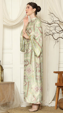 Olive Ikat Gold Long Sleeve Dress